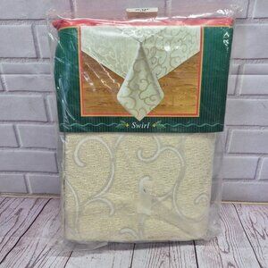 NOS Christmas Tablecloth Gold Swirls Bed Bath & Beyond Holiday 60"x84"